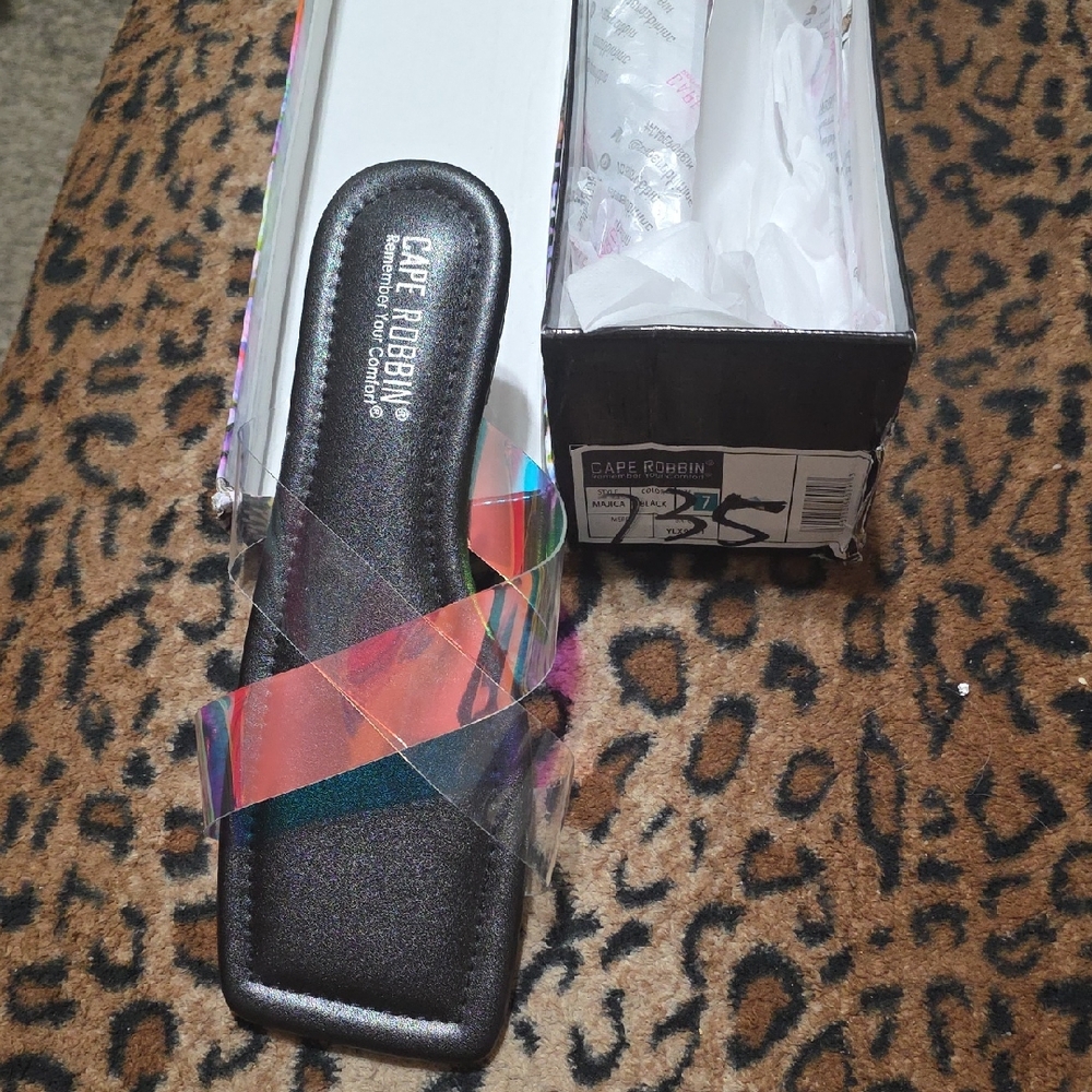 ***SOLD***.                     Cape Robbin Black Sandals with Multicolor Straps